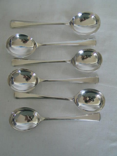 Elkington Silver Plated Soup Spoons, Salisbury Pattern x6, Boxed 