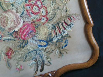 Berlin Wool Work Embroidery Tapestry In Carved Wood Frame