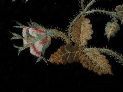 Antique Botanical Silk Embroidery Panel-19th Century-Mid / Late 1800s