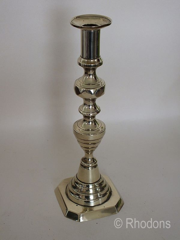 Antique Beehive Pattern Brass Candlestick-12" Tall