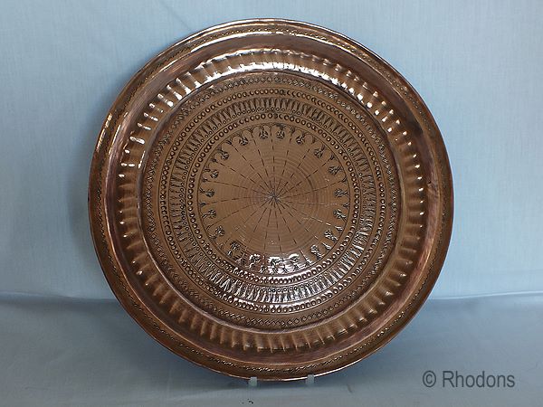 Copper Charger-Large Size Hand Decorated Circa Early 1900s