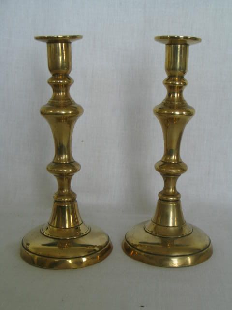Antique Pair English Victorian Brass Push-Up Candlesticks 25mm Candle Sticks