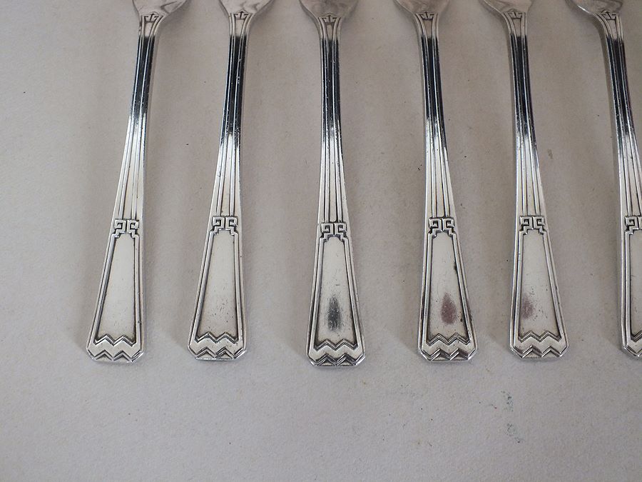 Dessert Forks x10 - Art Deco Design - Vintage Elkington Silverplate 