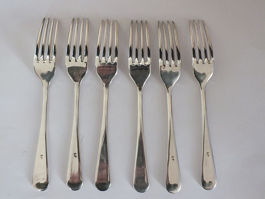 Dessert Forks, Set of 6, Old English Pattern, Silver Plate / EPNS