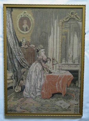 Antique French Woven Tapestry Panel, 18th Century Salon Scene (Lot #1)