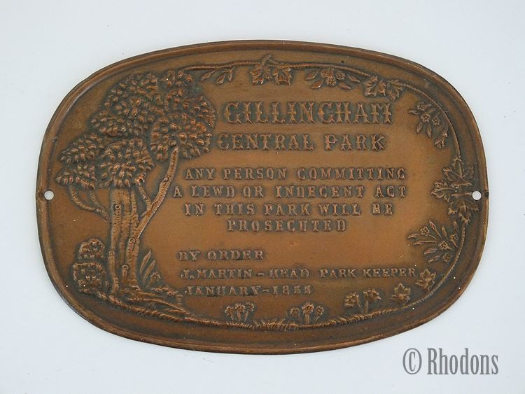 Gillingham Central Park Notice, 1855, Replica Copper Plaque
