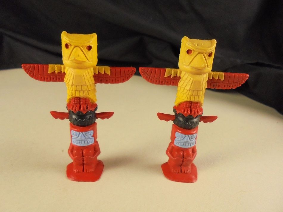 Totem Poles - Lot of 2 American Indian Totem Poles | Vintage Timpo Toys 