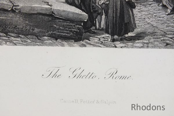 The Ghetto Rome, 1870s Steel Engraving By L Haghe S V Hunt