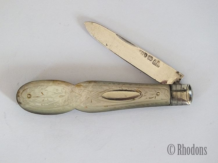 Colen Hewer Cheshire, Silver & MOP Folding Fruit Knife, Birmingham 1890