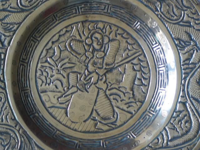 Bronze Plate, Samurai Warrior & Dragons -Antique Japanese 