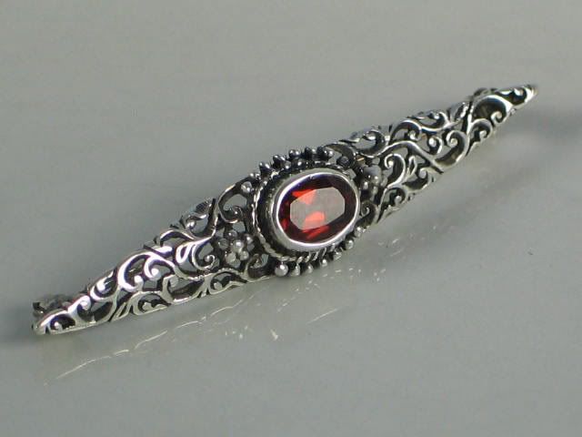 925 Sterling Silver Brooch, Art Nouveau With Inset Gem Stone