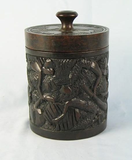African Carved Ebony Wood Tobacco Jar