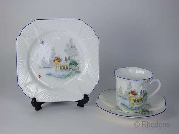 Shelley Trio - Lake & Balcony With Butterflies Design #2117 - Dainty Pattern Cup