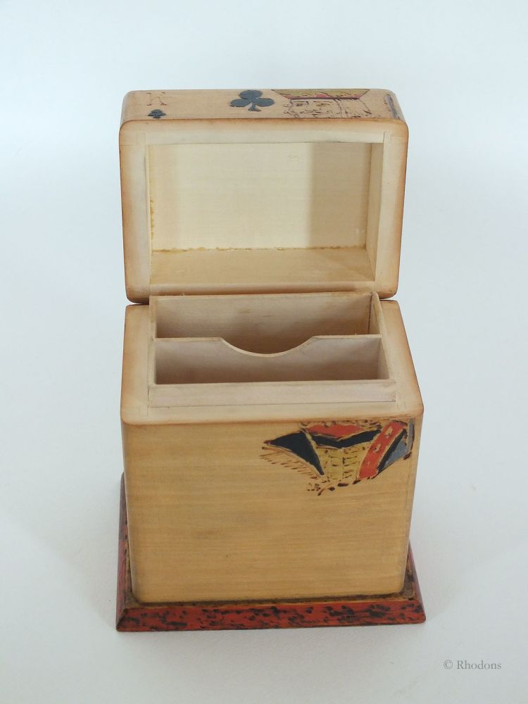Rustic Playing Cards Box With Primitive Hand Applied Decoration, Circa 1950s
