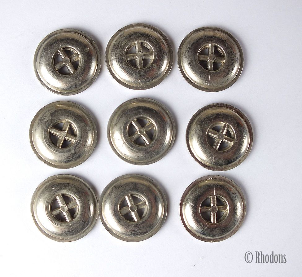 Buttons, Vintage Coat Buttons x9, Silver Coloured Plastic-20mm Diameter