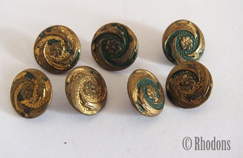 Miniature Gilt Faced Tin Buttons x7, Early 1900s, For Spares, Repairs, Craf