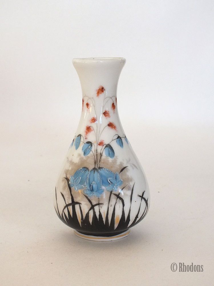 Handpainted Bud Vase, Bluebells, 4" Tall, Early 1900s 