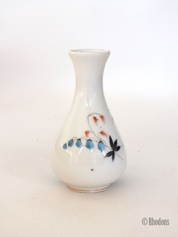 Handpainted Bud Vase, Bluebells, 4" Tall, Early 1900s 