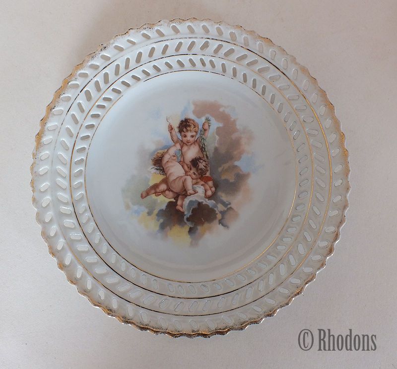 Victorian Porcelain Ribbon Plate, Cherubs Transfer Print 