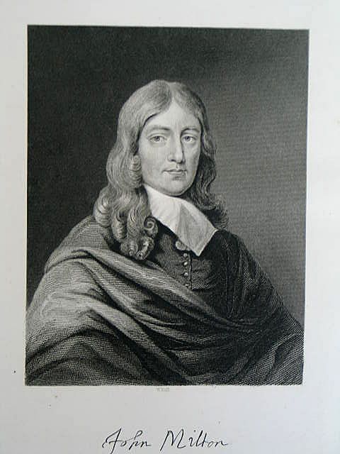 John Milton by W Hall. Victorian Portrait Print