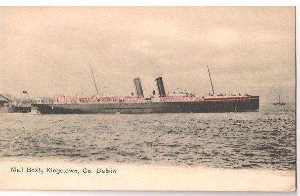 Mail Boat Kingstown Co. Dublin. Early 1900s Shipping Postcard