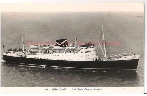 MV Irish Coast - Irish Cross Channel Services - B&W RP Shipping Postcard  