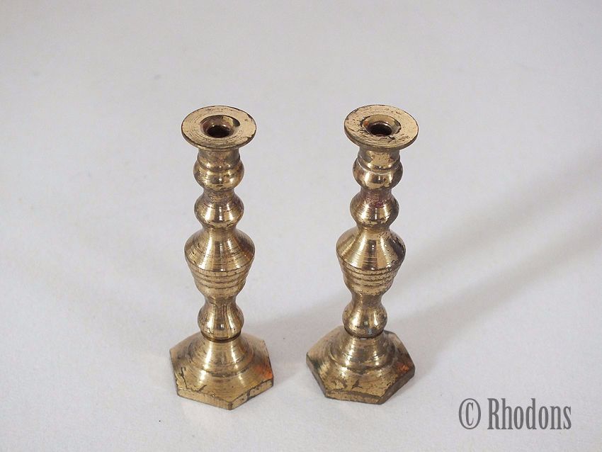 Vintage Miniature Brass Candlesticks, Pair-2.375"