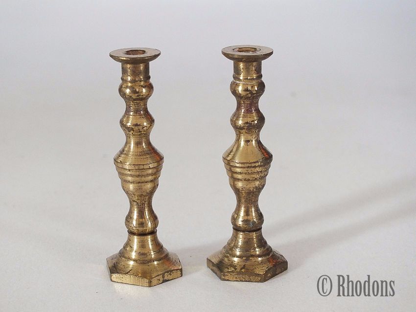 Vintage Miniature Brass Candlesticks, Pair. 2.375" 