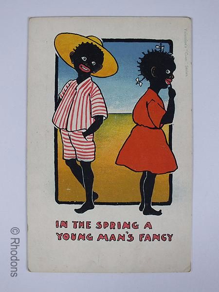 Humorous Black Americana Postcard, 'In The Spring A Young Mans Fancy', Valentines