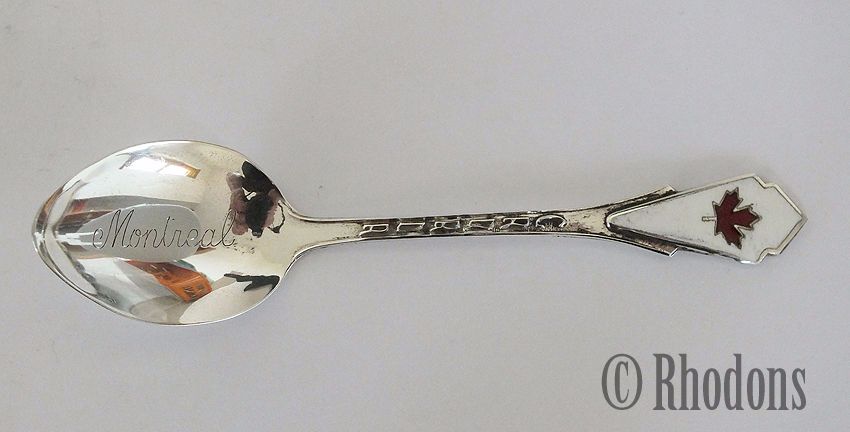 Silver & Enamel Spoon, Vintage Souvenir Of Montreal, Canada