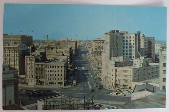 Winnipeg Manitoba Postcard-Portage Ave. 1950s/60s Elevated View 