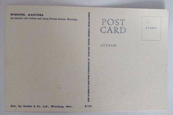 Winnipeg Manitoba Postcard-Portage Ave. 1950s/60s Elevated View 