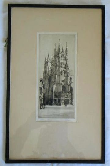 Canterbury Cathedral, Artist Signed Etching By K Vernon