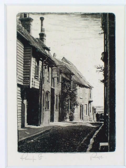 Framed Etching-Pump Street, Rye, East Sussex 