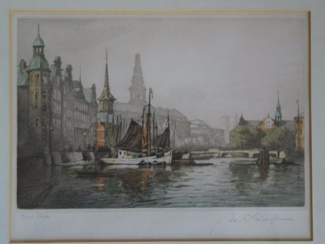 Copenhagen Cityscape-Artist Signed Etching By Aage Lundgreen1925