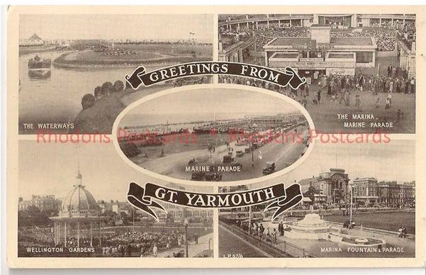 Greetings From Great Yarmouth. 1950s Multiview Postcard (Landsdowne)