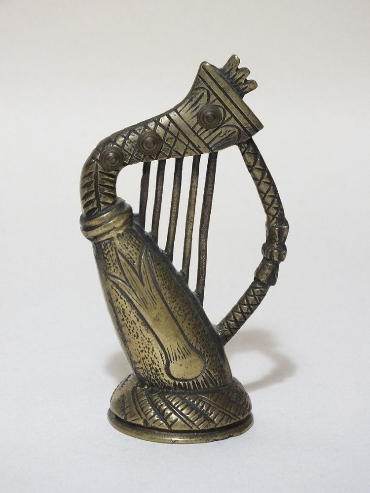 Harp Paperweight / Candle Snuffer, Peerage Brass, Souvenir of Snowdon, Wales