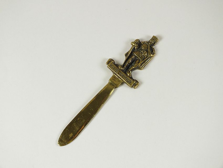 Miniature Brass Paper Knife, Letter Opener. King Arthur. Early 1900s