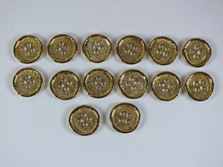 Gilt Metal Coat Buttons, Set Of 14 - 25mm Diameter