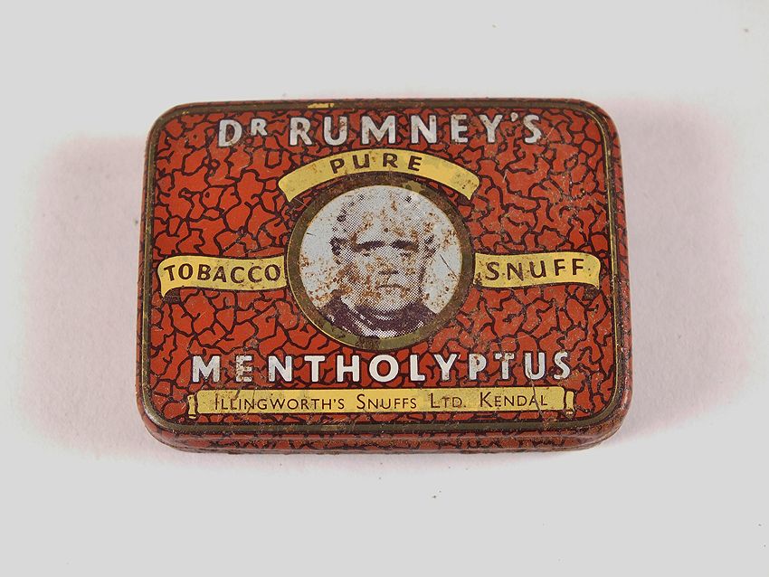 Snuff Tin, Dr Rumney's Pure Tobacco Mentholyptus Snuff, Illingworths Snuffs Ltd , Kendal. Early 1900s 