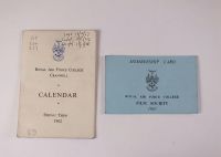 Royal Air Force College Cranwell Calendar Spring Term 1962 + RAF Film Society Membership Card 1962