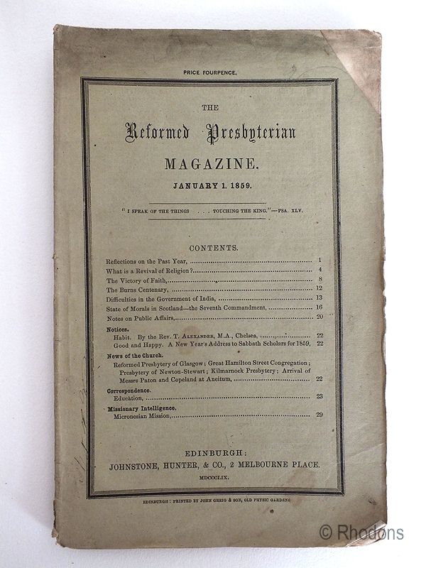 The Reformed Presbyterian Magazine January 1859