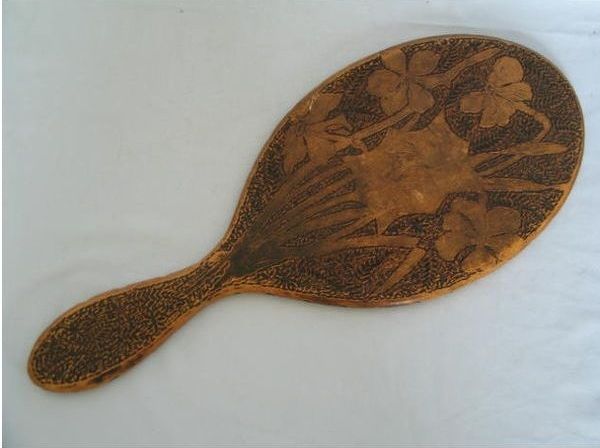 Pokerwork Hand Mirror With Monogram Zoe