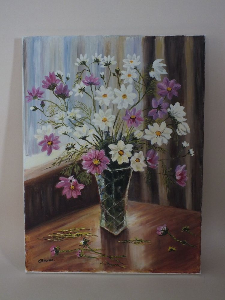 Still Life Painting On Canvas, Summer Flowers By J H Farrell