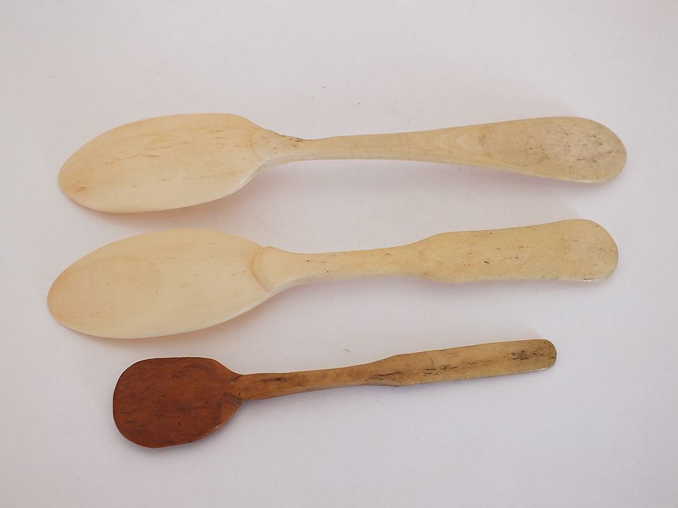 Carved Bone Condiment Spoons, Lot of 3