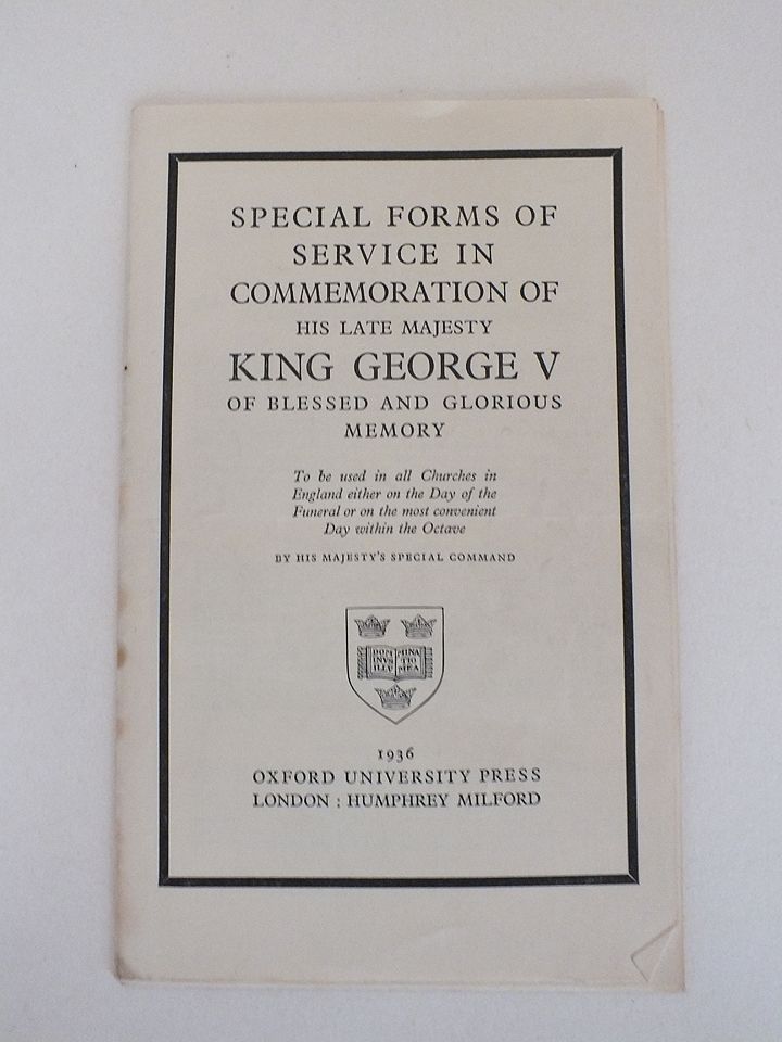 Special Forms Of Service In Commemoration Of His Late Majesty King George V, 1936