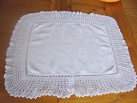 Vintage Damask And Knitted Lace Table Mat - Pansy Design