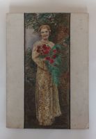 Original Watercolour Painting - Lady With Bouquet Of Roses By G H Sportt. Circa 1920s, 1930s