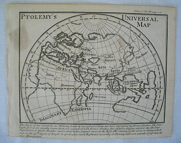 Ptolemy's Universal Map, 18th Century Print