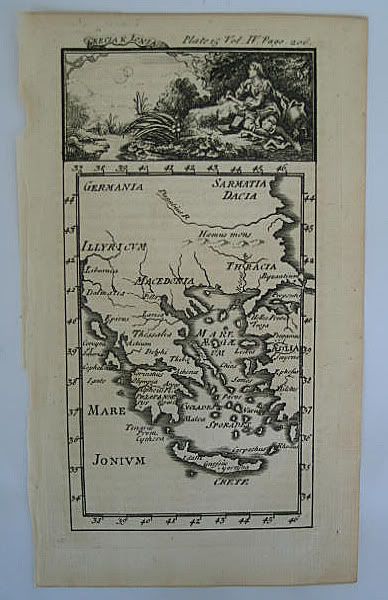 Grecia and Iona,18th Century Map Print of Greece and Crete